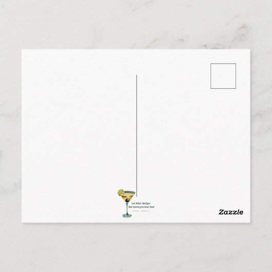 Mid Century Black Cat Merry Martini Christmas Briefkaart (Achterkant)