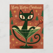 Mid Century Black Cat Merry Martini Christmas Briefkaart (Voorkant)