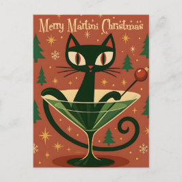 Mid Century Black Cat Merry Martini Christmas Briefkaart
