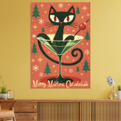 Mid Century Black Cat Merry Martini Christmas Canvas Afdruk (Insitu (Woonkamer))