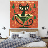 Mid Century Black Cat Merry Martini Christmas Canvas Afdruk (Insitu (Slaapkamer))