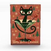 Mid Century Black Cat Merry Martini Christmas Fotoblokken (Voorkant)