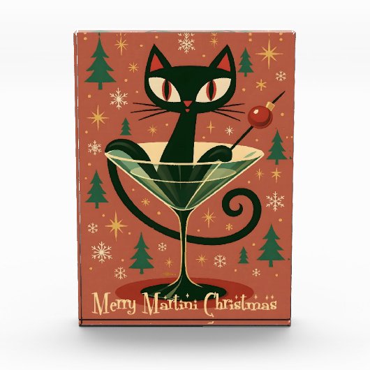 Mid Century Black Cat Merry Martini Christmas Fotoblokken (Voorkant)