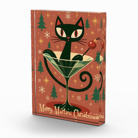 Mid Century Black Cat Merry Martini Christmas Fotoblokken (Rechts)