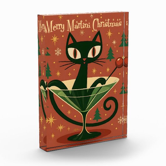 Mid Century Black Cat Merry Martini Christmas Fotoblokken (Links)