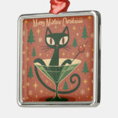 Mid Century Black Cat Merry Martini Christmas Metalen Ornament (Links)