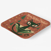 Mid Century Black Cat Merry Martini Christmas Papieren Bordje (Gebogen)