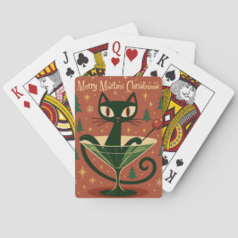 Mid Century Black Cat Merry Martini Christmas Pokerkaarten
