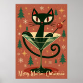 Mid Century Black Cat Merry Martini Christmas Poster (Voorkant)