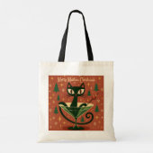 Mid Century Black Cat Merry Martini Christmas Tote Bag (Achterkant)