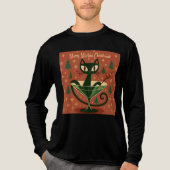 Mid Century Black Cat Merry Martini Christmas Tri-Blend Shirt (Voorkant volledig)