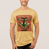 Mid Century Black Cat Merry Martini Christmas Tri-Blend Shirt (Voorkant)