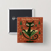 Mid Century Black Cat Merry Martini Christmas Vierkante Button 5,1 Cm (Voorkant /achterkant)