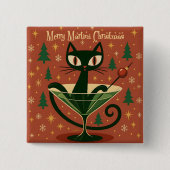 Mid Century Black Cat Merry Martini Christmas Vierkante Button 5,1 Cm (Voorkant)
