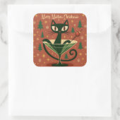 Mid Century Black Cat Merry Martini Christmas Vierkante Sticker (Tas)