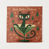 Mid Century Black Cat Merry Martini Christmas Wandkleed (Voorkant)