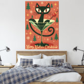Mid Century Black Cat Merry Martini Kerstmis Canvas Afdruk (Insitu (Slaapkamer))