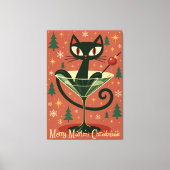 Mid Century Black Cat Merry Martini Kerstmis Canvas Afdruk (Voorkant)