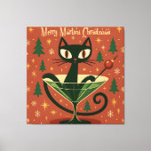 Mid Century Black Cat Merry Martini Kerstmis Canvas Afdruk (Voorkant)