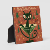 Mid Century Black Cat Merry Martini Kerstmis Fotoplaat (Voorkant)