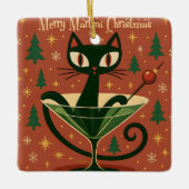 Mid Century Black Cat Merry Martini Kerstmis Keramisch Ornament (Voorkant)