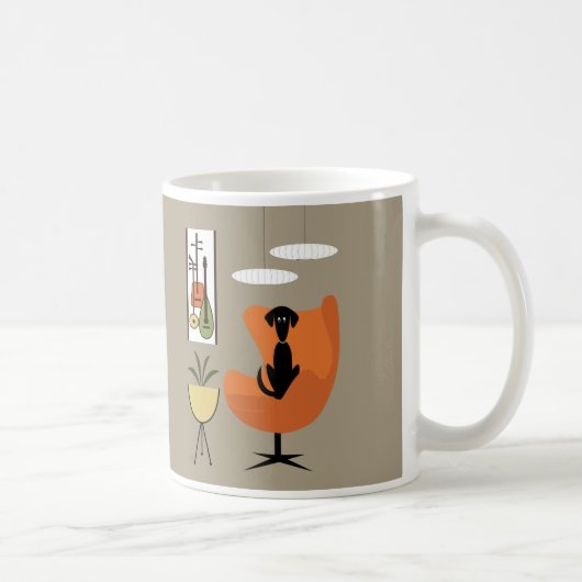 Mid Century Black Dog in een Oranje eierstoel Koffiemok (Rechts)