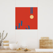 Mid Century Blue Line, Art of Lines, Art Abstract Poster (Keuken)