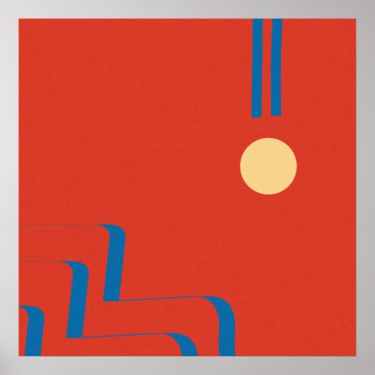 Mid Century Blue Line, Art of Lines, Art Abstract Poster (Voorkant)