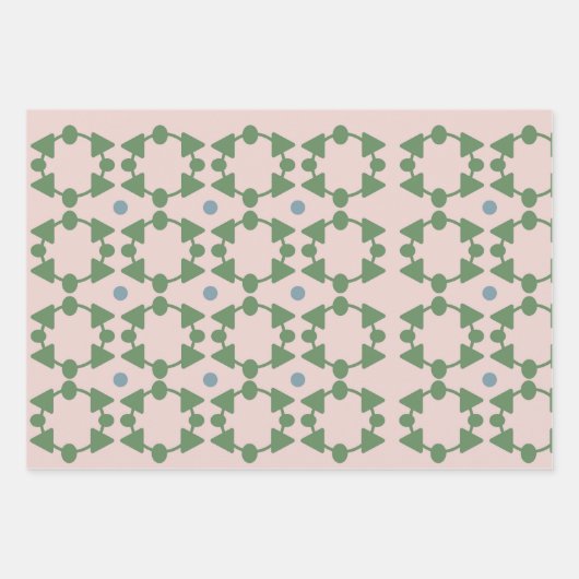 Mid Century Blush Roze, Sage & Blauw Inpakpapier Vel (Voorkant)