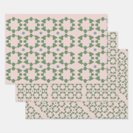  Mid Century Blush Roze, Sage & Blauw Inpakpapier Vel