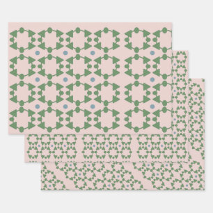 Mid Century Blush Roze, Sage & Blauw Inpakpapier Vel