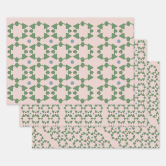 Mid Century Blush Roze, Sage & Blauw Inpakpapier Vel