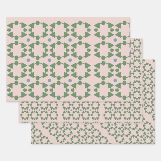 Mid Century Blush Roze, Sage & Blauw Inpakpapier Vel (Set)