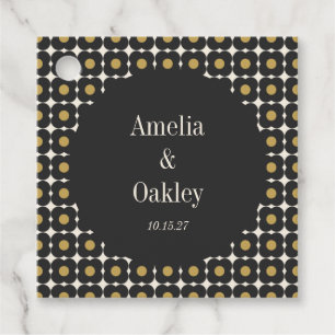 Mid Century Bold Zwart Goud Bloemen Bruiloft Custo Bedankjes Labels