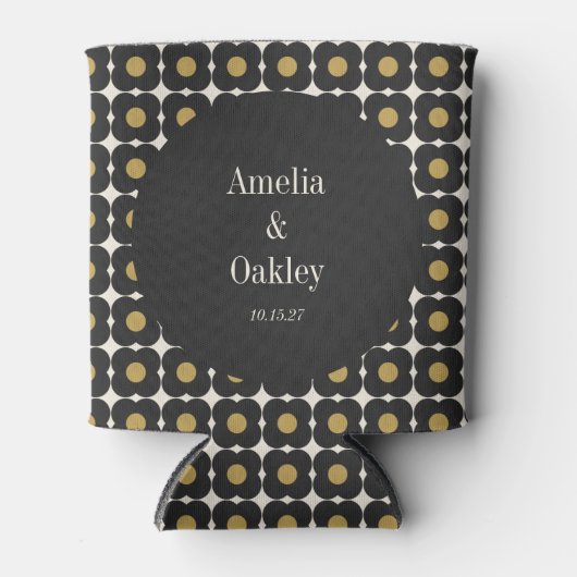 Mid Century Bold Zwart Goud Bloemen Bruiloft Custo Blikjeskoeler (Voorkant)