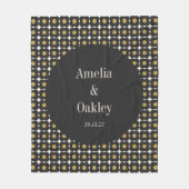 Mid Century Bold Zwart Goud Bloemen Bruiloft Custo Fleece Deken (Voorkant)