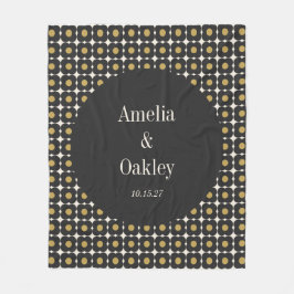 Mid Century Bold Zwart Goud Bloemen Bruiloft Custo Fleece Deken