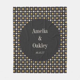 Mid Century Bold Zwart Goud Bloemen Bruiloft Custo Fleece Deken