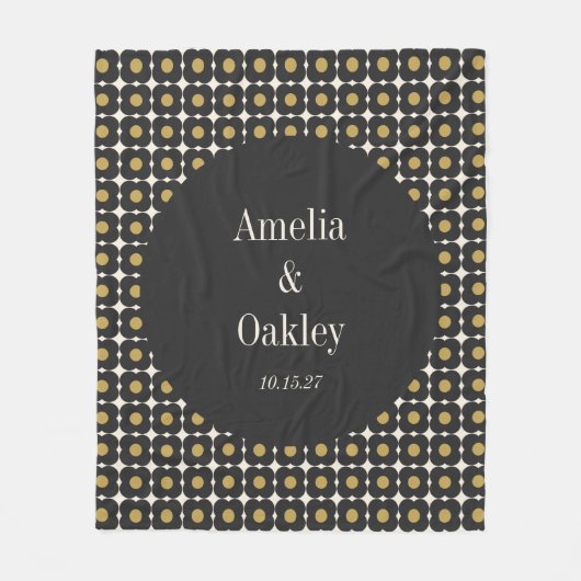 Mid Century Bold Zwart Goud Bloemen Bruiloft Custo Fleece Deken (Voorkant)