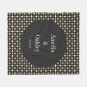 Mid Century Bold Zwart Goud Bloemen Bruiloft Custo Fleece Deken (Voorkant (Horizontaal))