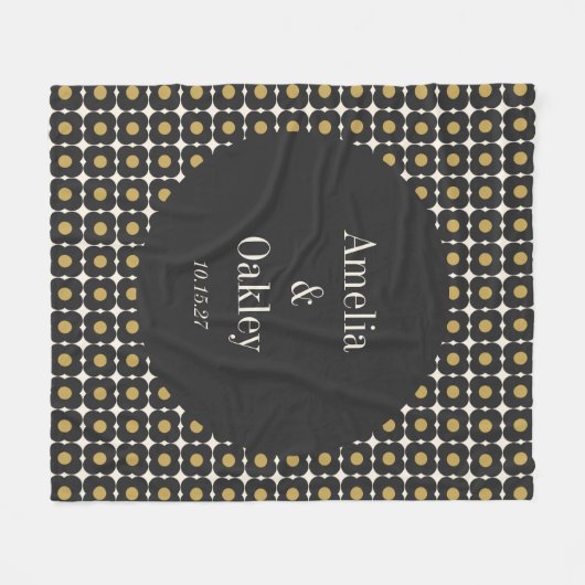 Mid Century Bold Zwart Goud Bloemen Bruiloft Custo Fleece Deken (Voorkant (Horizontaal))