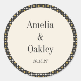 Mid Century Bold Zwart Goud Bloemen Bruiloft Custo Ronde Sticker