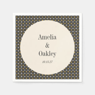 Mid Century Bold Zwart Goud Bloemen Bruiloft Custo Servet