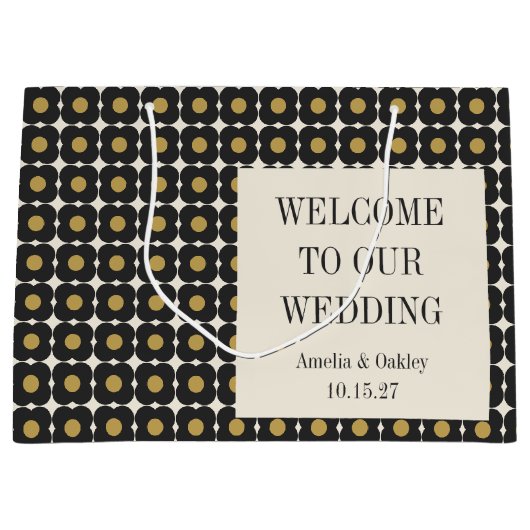 Mid Century Bold Zwart Goud Bloemen Bruiloft Welko Groot Cadeauzakje (Voorkant)