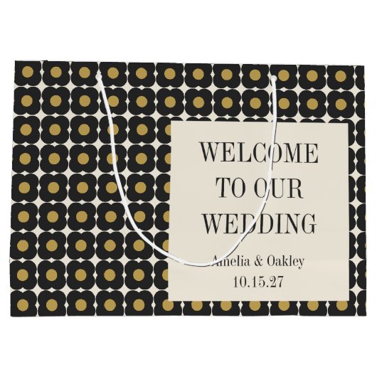 Mid Century Bold Zwart Goud Bloemen Bruiloft Welko Groot Cadeauzakje (Achterkant)