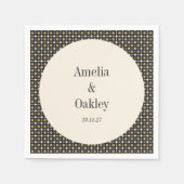 Mid Century Bold Zwart Gouden Bloem Bruiloft Custo Servet (Voorkant)