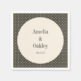 Mid Century Bold Zwart Gouden Bloem Bruiloft Custo Servet