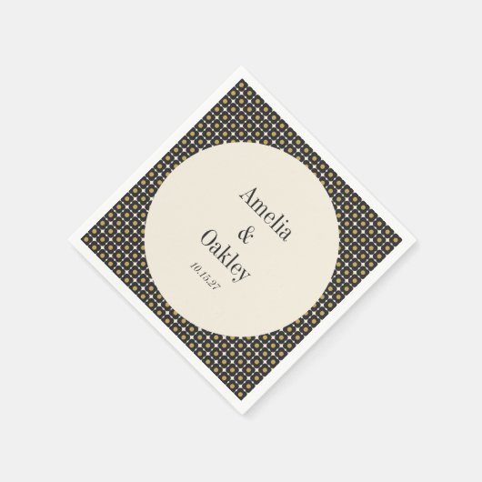 Mid Century Bold Zwart Gouden Bloem Bruiloft Custo Servet (Hoek)