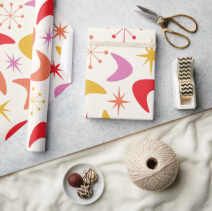 Mid Century Boomerang met kleurrijke Atomic Stars Cadeaupapier