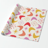 Mid Century Boomerang met kleurrijke Atomic Stars Cadeaupapier (Uitgerold)